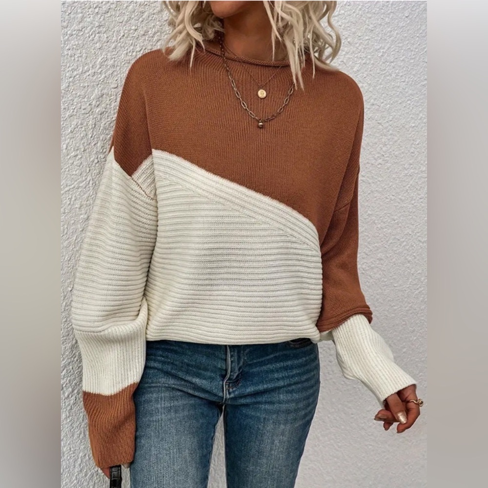 Color Block Ribbed Knit Sweater